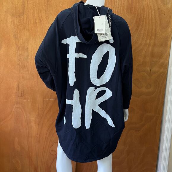 Acqua & Limone Oversized Hoodie Dress Black Graphic FOHR Made in Italy One Size - Picture 2 of 13